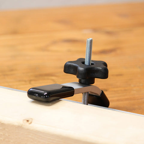 T Slot Clamp Set With Five Sixteenth Inch T Bolt Hold Down Clamps, Double Track Clamp Kit on wooden surface