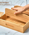 Bamboo Kitchen Lids Organizer With Adjustable Dividers For Food Storage Containers Up To 9.5 Inches, hand adjusting dividers