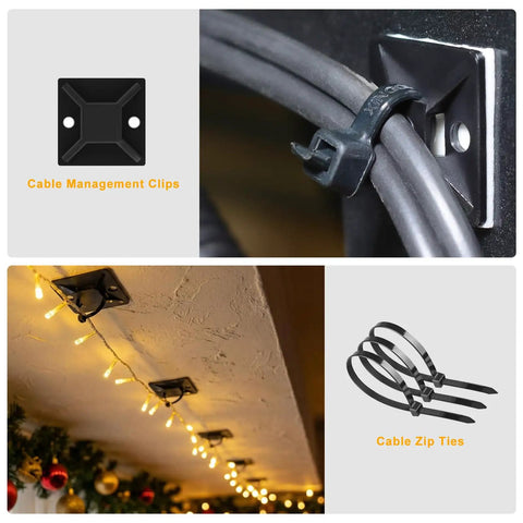 All In One Cable Management Kit For Computer Desk And TV Setup with clips and zip ties for organizing cords