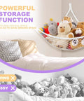 Stuffed Animal Net Hammock for Plush Toys, Corner Organizer for Kids Room Decor, toys neatly displayed above bed