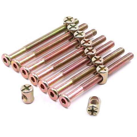M6 X 80mm Zinc Plated Hex Socket Cap Screws And Barrel Nuts Set arranged in a row, showcasing screw heads and nut design