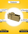 Sliding Patio Door Roller Assembly With 1-1/8 Inch Steel Wheel, Dichromate Finish, for replacement door hardware and roller applications