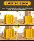 High Visibility Yellow Guardrail Base Boots 4 Pack With Abs Plastic Design, showing installation steps on wooden posts.