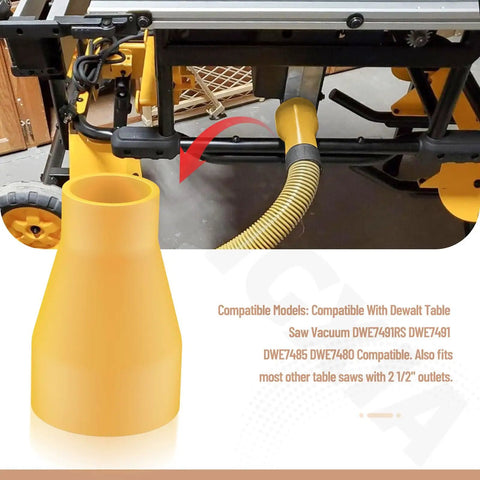 Table Saw Vacuum Adapter Connects Two And A Half Inch Table Saw Outlet To One And Seven Eighths Inch Shop Vac Hose Dust Collector Connector For Most Saws With Two And A Half Inch Outlets Yellow.