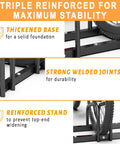 Three Bike Floor Stand For Garage And Indoor And Outdoor Use Space Saving Bike Rack That Mounts To Floor Fits 22 To 28 Inch Wheels No Wall Or Ceiling Mounting Needed Keeps Up To Three Bikes Safe Accessible And Neat with close-up on thickened base, welded joints, and reinforced stand.