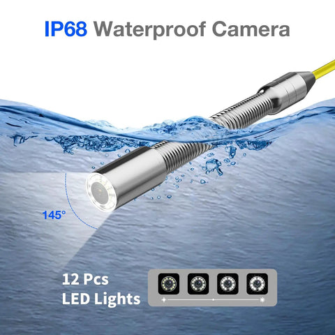 Pro-Grade Sewer Camera Kit With 100 Ft Cable And 4.3 Inch HD Screen 23mm Endoscope With 12 LED Lights 8500mAh Battery waterproof camera