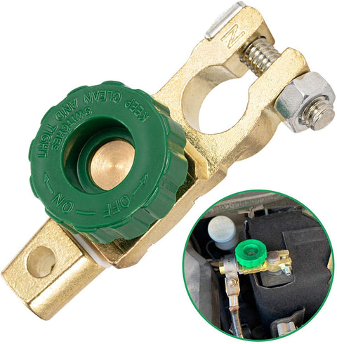 Top Post 12V Battery Disconnect Switch Isolator Kill Switch for Cars, Trucks, Boats, RVs, ATVs, and Marine Use, green knob