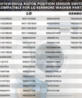 6501KW2002A rotor position sensor model compatibility chart for LG and Kenmore washers, shows product fitment details.