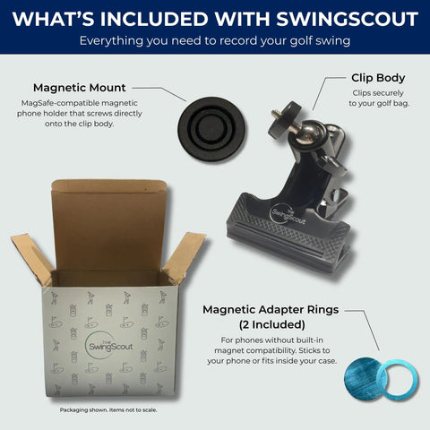 Components of Golf Bag Phone Holder Clip On Mount With MagSafe Easy Quick Setup No Extra Gear Needed Sturdy Clip Fits Any Phone