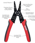 8 Inch Professional Wire Stripper and Crimping Tool for 10 to 22 AWG Solid Copper and Aluminum Cable, High Carbon Alloy Steel, ergonomic handle.
