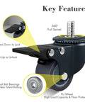 Rock Solid 1.6 Inch Swivel Caster Wheels With Locking Brakes features a 360° swivel, dual ball bearings, high load capacity and locking mechanism.