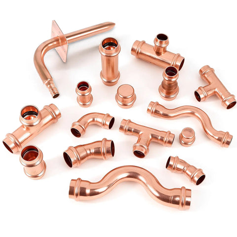 Lead Free Copper Press Fittings Kit Three Quarter Inch With Tee Elbow And Coupling Set for copper pipe systems displayed