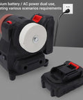 Hilitand Mini Bench Grinder Polisher Cordless 100w Sander showing AC power and lithium battery for versatile use.