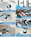 Cordless Spin Scrubber With Adjustable Extension Handle And 7 Replaceable Brush Heads For Bathroom Cleaning Water Resistant Shower Scrubber