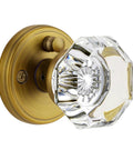 Antique Brass Glass Door Knobs With Privacy Lock, Vintage Crystal Octagon Door Knobs For Bedroom And Bathroom, Real Glass Knobs