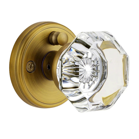 Antique Brass Glass Door Knobs With Privacy Lock, Vintage Crystal Octagon Door Knobs For Bedroom And Bathroom, Real Glass Knobs