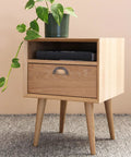 Wooden cabinet with Antique Brass Cabinet Handle Set 2 Pack Shell Drawer Pulls under potted plant.