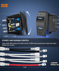 7 Pin Momentary DPDT Rocker Switch On Off On Waterproof 12V 20A 24V 10A With Jumper Wires For Winch Trucks RVs Boats Cars Blue Heavy Duty Panel Mount For Auto Off Road Marine Applications, black ABS switch with jumper wires
