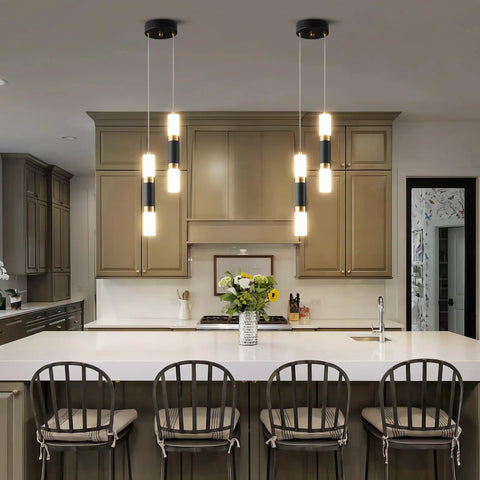 Two Light Pendant Lights For Kitchen Island Dimmable LED Modern Mini Pendant Fixtures In Black And Gold Finish