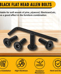 Heavy Duty Carbon Steel M6 X 20 Millimeter Socket Head Cap Screws With Spanner Straight Up Built Tough Hardware, black flat head Allen bolts with hex wrench on wooden surface.