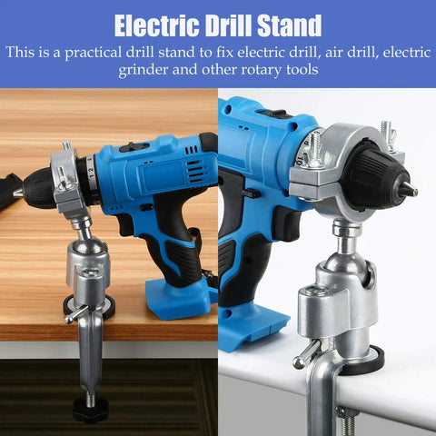 Heavy Duty Bench Clamp Vise Drill Stand Holder With 360 Degree Swivel And 45 Degree Tilt Adjustable Clamp For 1.57 To 2.16 Inch Diameters 2.04 Inch Throat Aluminum Alloy Workhorse Grinder Holder For DIY Projects And Jewelry Making on workbench