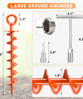 Heavy Duty Screw In Ground Anchors 15 Inch Spiral Earth Anchors 4 Pack shown with measurements and details