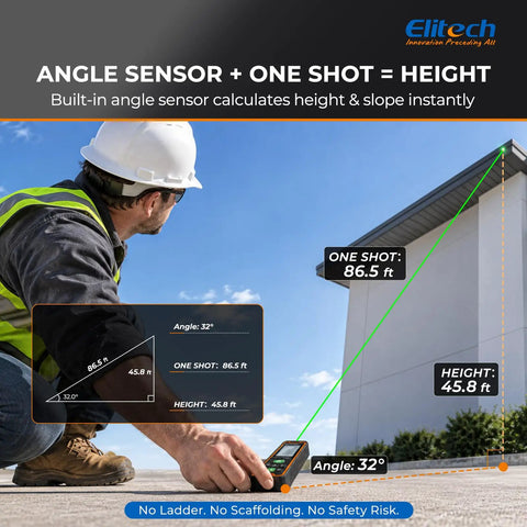 Professional Green Laser Distance Meter With Self Calibration And Dual Power Configuration Offers Dead On Precision Up To 344 Feet For Nailing Wall Layouts And Wrapping Trades Projects Quickly