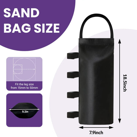 Canopy Leg Weight Bags 4-Pack With Adjustable Straps And Heavy Duty Velcro, Sandless Tent Weights Universal Fit 15mm To 50mm, size details