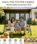 Replacement Cushions For Outdoor Furniture 60x40 Inch Waterproof Porch Bench Cushions For 2 To 3 Seaters With Ties And Backrest 5 Inch Thick Patio Swing Chair Cushion For Garden Backyard Easy To Clean And Breathable Khaki on swing with family and dog in garden