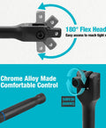 Badass Heavy Duty Breaker Bar Set With Premium Chrome Alloy Build And Durable Black Phosphate Coating For No Sweat Torque Tasks On Heavily Rusty Bolts showing 180° flex head.