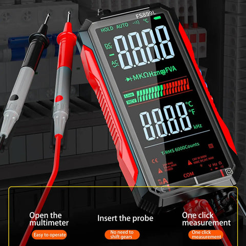 6000 Counts True RMS Digital Multimeter With 4.8 Inch Color Screen, USB C Rechargeable, probes displayed