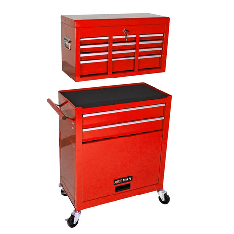 Heavy Duty 8 Drawer Rolling Tool Chest On Wheels with locking casters and detachable mobile case for garage and workshop organization.