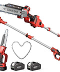 2-In-1 Cordless Pole Saw And Mini Chainsaw, 8-Inch Brushless Bar, Dual 4000mAh Batteries, Telescoping Pole Extends To 15 Feet, Quick Switch Display