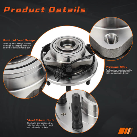 2WD Front Wheel Hub And Bearing Assembly For Chevy Silverado 1500 1999 Through 2006 GMC Sierra 1500 Yukon 2000 Through 2006 Cadillac Escalade 2002 Through 2006 Six Lug Driver Or Passenger Side, highlighting design details and material.