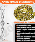 G80 Heavy Duty Transport Binder Chain Half Inch By 20 Foot With Clevis Grab Hooks, 12,000 Lbs Safe Working Load, chain design