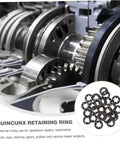 Close-up of machinery with 630 Piece Bearing Clip Washer Set With Carbon Steel Locking Washers And Internal Tooth Design for grip