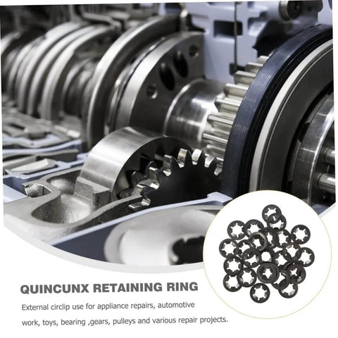 Close-up of machinery with 630 Piece Bearing Clip Washer Set With Carbon Steel Locking Washers And Internal Tooth Design for grip