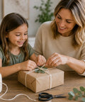 Mother and daughter using Cotton Twine Roll Three Ply Natural White Go-To Gift Wrapping And Crafts All-Purpose String for wrapping gifts.