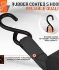 Heavy Duty 2200 Lb Ratchet Tie Down Straps 4 Pack 15 Ft Long Black Cargo Straps rubber-coated S hooks detail
