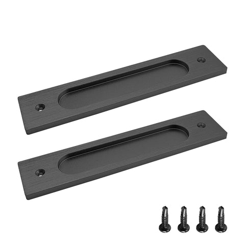 2 Pack 7 Inch Flush Pulls For Barn Doors Recessed Handle With Slim Rectangular Profile Ideal For Sliding Pocket Doors And Cabinet Doors Matte Black Finish Durable Stainless Steel Construction Includes Mounting Holes And Groove Dimensions