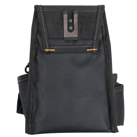 Tough Black 9 Pocket Electrical Maintenance Pouch With Belt Clip And Belt Loop Detachable Tape Sling And Heavy Duty Clip On Back For Contractors For Pros, front view