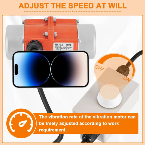 Compact 30W Concrete Vibration Motor With Speed Controller Plug And Play 110V Single Phase IP65 Waterproof 3600 RPM For Sand Shaking Tables And Small Concrete Vibration Projects, orange motor with on/off controller