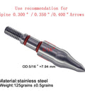 Stainless Steel Screw In Archery Field Points 12 Pack With Silicone Rings For Tougher Targets, 125 Grains, 5 By 16 Inch
