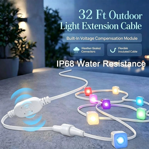 Heavy Duty Thirty Two Foot Outdoor Permanent Lighting Extension Cord Featuring Built In Voltage Booster delivering smooth power.
