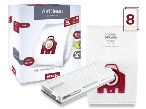 HyClean Air FJM Vacuum Bags For Compact C1 C2 Canister Vacuums, Allergy XL Pack Of 8 With 1 HEPA AirClean Filter box and bag