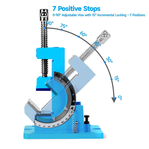 Real Deal 3 Inch Tilting Bench Vise With Beefy Replacement Jaws And Heavy Duty Cast Iron Construction For Secure Drill Press Clamping On Shop Workbenches, adjustable vise with 7 positive stops.