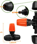 Close-up of 25 Pack Micro Spray Drippers With Three Way Atomizing Nozzles For One Quarter Inch Tubing Lock Barbed Drip Irrigation Fittings