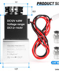 12V DC One Quarter Inch NPT Solenoid Air Valve, 2 Way Normally Closed, 2V025-08 Outlet Wire, image shows product size and specs