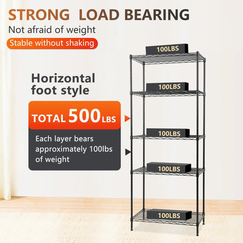 Five Tier Heavy Duty Wire Shelving Unit With Adjustable Metal Storage Rack For Garage And Pantry NSF Certified Slick Build Built To Handle 500 Pounds No Fuss Setup Makes Home Organization A Breeze In Black