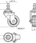 Technical drawing of Heavy Duty 4 Inch Swivel Caster Wheels 4 Pack with reinforced steel axles and polyurethane treads.